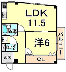 市隆ハイツ武庫之荘 1LDKの間取図画像