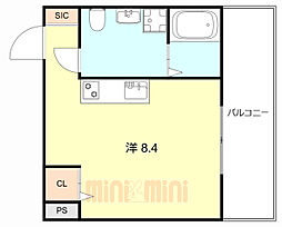 ノイヴェル出屋敷 ワンルームの間取図画像
