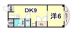 パークスクエア東園田 1DKの間取図画像