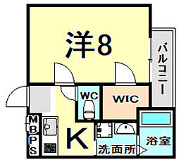 フジパレス東桜木町イースト 1Kの間取図画像