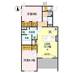 Grand Rocher武庫之荘 2LDKの間取図画像