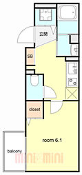 ヴェルメゾン三津屋中 1Kの間取図画像