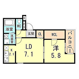フジパレス尼崎ガーデン5番館 1LDKの間取図画像