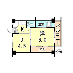ビレッジハウス鴻池4号棟 1DKの間取図画像