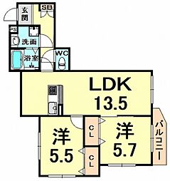 メゾンドラパン 2LDKの間取図画像