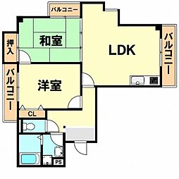 ルー・エーベル常光寺壱番館 2LDKの間取図画像