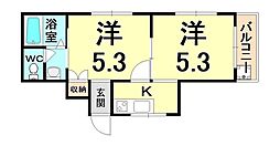 フローラル南塚口 2Kの間取図画像