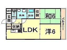 ラクシュミー常光寺 2LDKの間取図画像