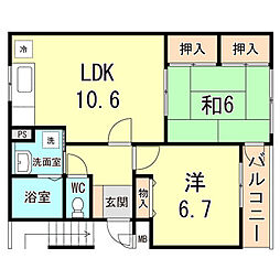 アイマンション東大物 2LDKの間取図画像