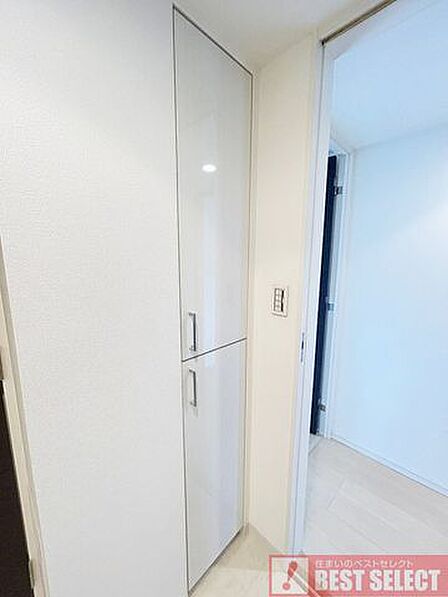 洗面室の収納スペースは、ランドリ―グッズやタオルの収納にも。