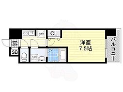 クレアートクラウン天王寺 1Kの間取図画像