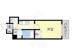 レジュールアッシュ天王寺 4階1Kの間取り