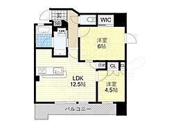 STANDZ四天王寺前夕陽丘 2LDKの間取図画像