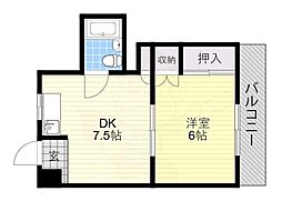 安岡マンション 1DKの間取図画像
