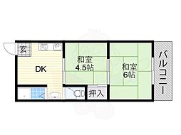 清月マンション 2DKの間取図画像