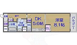 ニューシティーアパートメンツ上町台 1DKの間取図画像