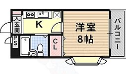 アパルト四天王寺2 1Kの間取図画像