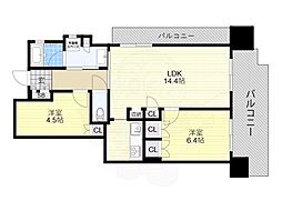 プレステージ四天王寺ラフィース 2LDKの間取図画像