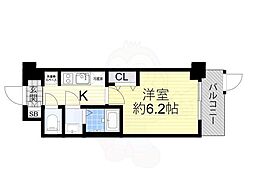 プレサンス上町台夕陽丘 1Kの間取図画像