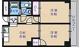 サザンクロス静 2DKの間取図画像