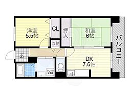 コーシャハイツ相生2号棟 2DKの間取図画像