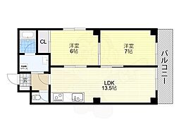 リベラルパレス桂 2LDKの間取図画像