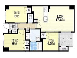 リバーガーデン四天王寺 3LDKの間取図画像