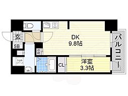ESLEADCOURT阿倍野昭和町 1DKの間取図画像