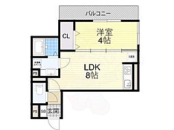 フェリオ桃谷 1LDKの間取図画像