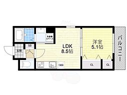 セレニティ小若江B棟 1LDKの間取図画像