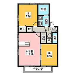アムールII 2階2LDKの間取り