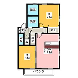 アムールIV 1階2LDKの間取り