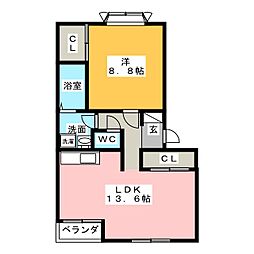 プレシャス 2階1LDKの間取り
