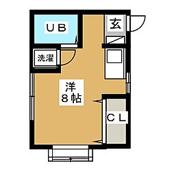 ヒルサイドプリンセス 3階ワンルームの間取り