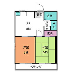 TAKAハイツ 2DKの間取図画像