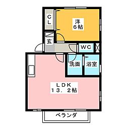 ボヌール神の倉 1LDKの間取図画像