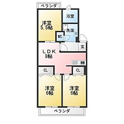 セゾン徳重 3LDKの間取図画像