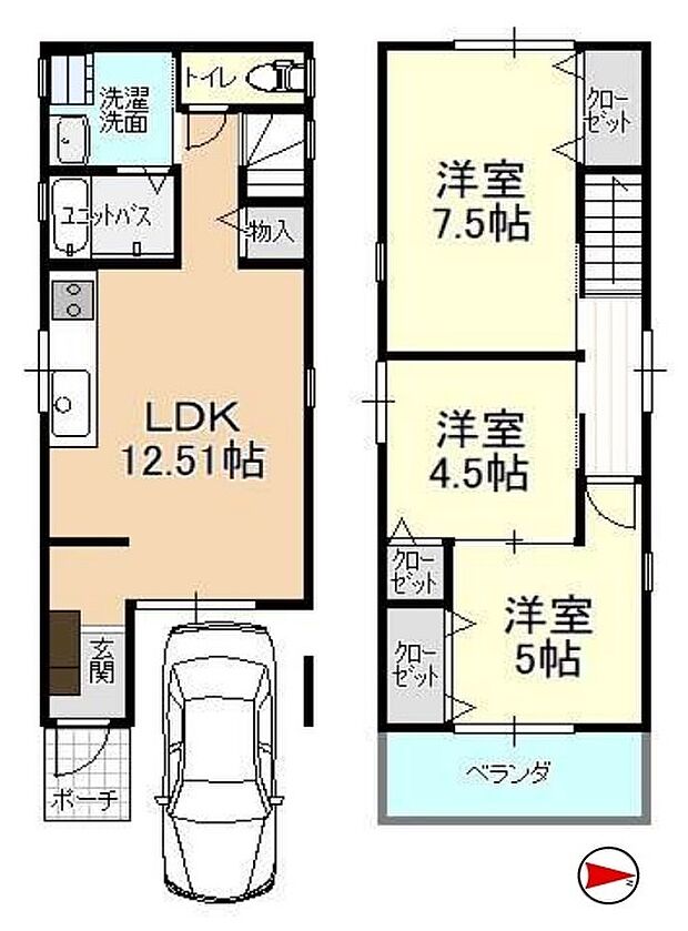 2階建て♪【全洋室3LDK＋車庫】食洗機・浴室乾燥機完備等、設備充実☆生活スタイルで変更可能、2ドア1ルームあります♪