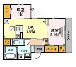 コンフォール甲子園口 1LDKの間取図画像