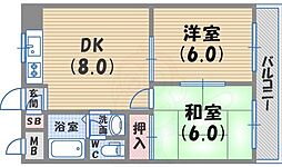 ウインドフォ松原 2DKの間取図画像
