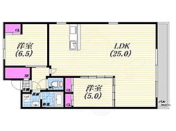 ラドゥセール西宮北口 2LDKの間取図画像