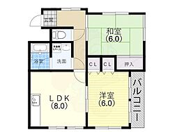 シャルム甲子園三番館 2DKの間取図画像