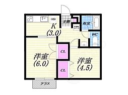パークサイドハウス 2Kの間取図画像