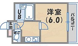 ホワイエ甲子園 1Kの間取図画像