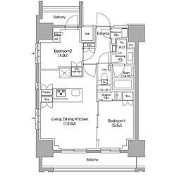 ザ・パークハビオ新御徒町 2LDKの間取図画像
