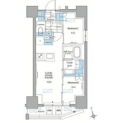 ルフォンプログレ上野稲荷町ザ・レジデンス 2LDKの間取図画像