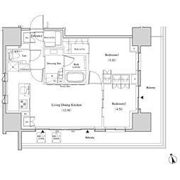 ザ・パークハビオ北千住 10階2LDKの間取り