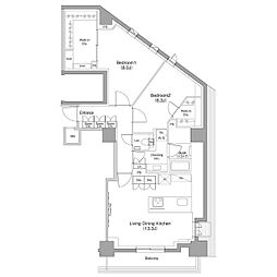 ザ・パークハビオ小石川 701 7階2LDKの間取り