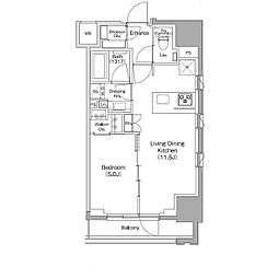 ザ・パークハビオ新御徒町 1LDKの間取図画像