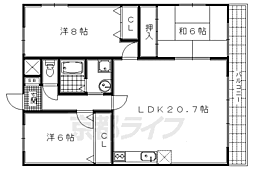 レスト蟹ヶ坂 3階3LDKの間取り